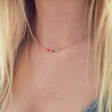 A female model wearing a minimalist dainty necklace by Kurafuchi.