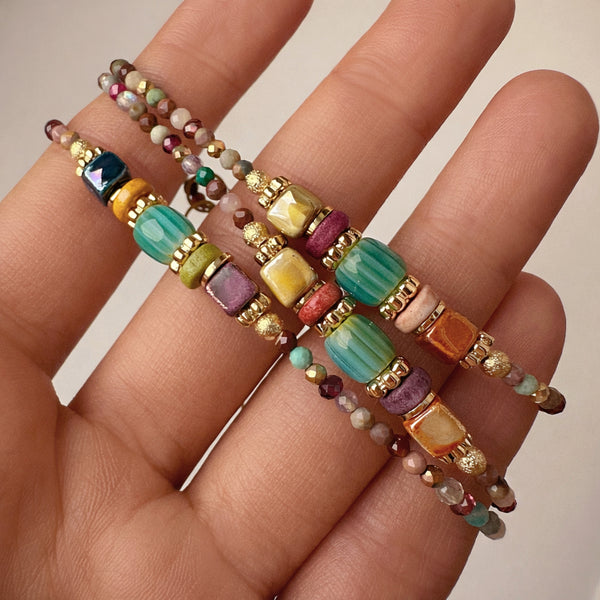 Monica - Bracelet millefiori & perles de gemme