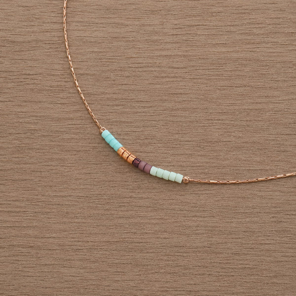 Cleo - Rose Gold Necklace in Aqua & Mint