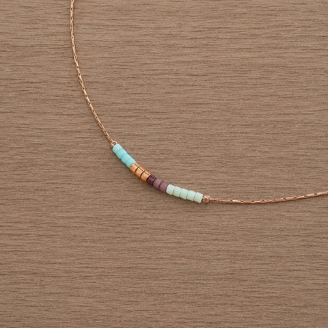 Cleo - Rose Gold Necklace in Aqua & Mint