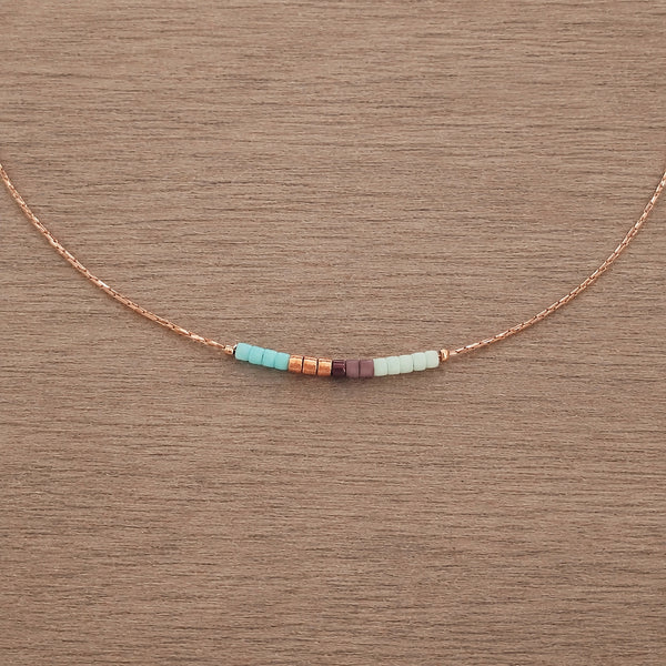 Cleo - Rose Gold Necklace in Aqua & Mint