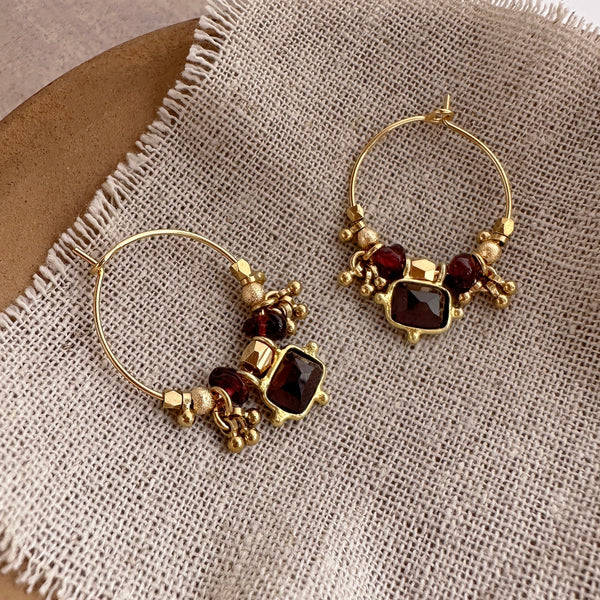 Kora - Garnet Hoop Earrings