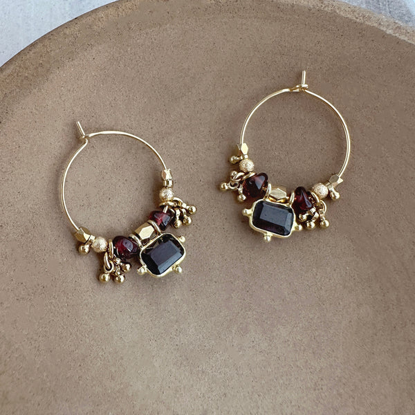 Kora - Garnet Hoop Earrings