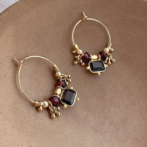 Kora - Garnet Hoop Earrings