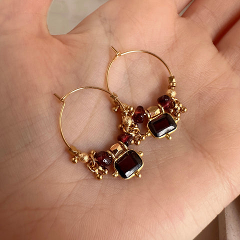 Kora - Garnet Hoop Earrings