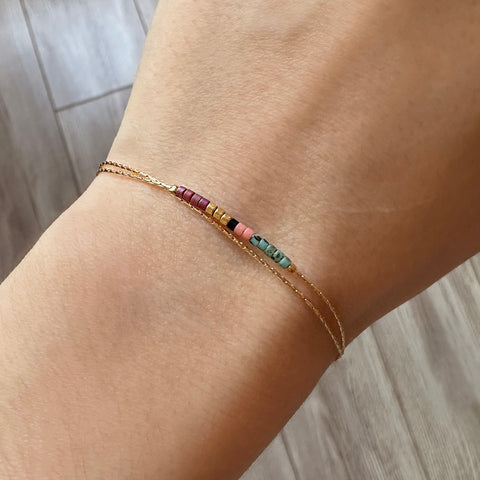 Sierra - Double Gold Bracelet in Turquoise & Plum - Kurafuchi