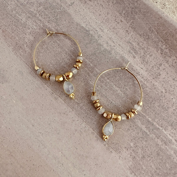 Kaya - Moonstone Hoop Earrings