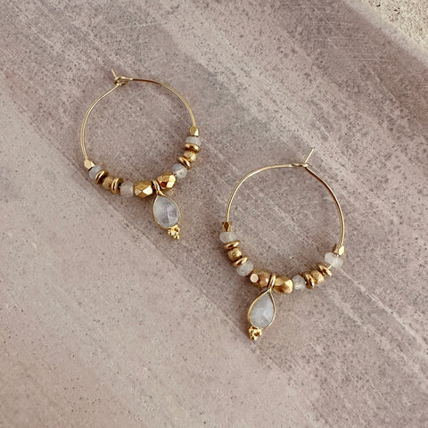Kaya - Moonstone Hoop Earrings