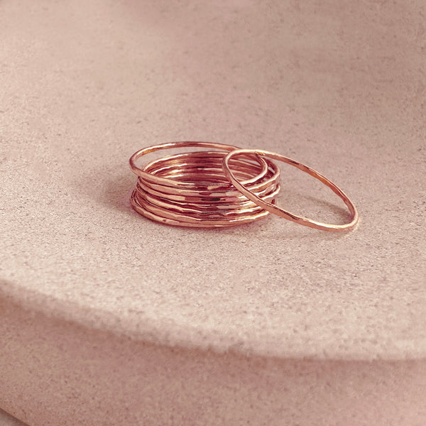 Cecily - Dainty Hammered Ring in Rose Gold