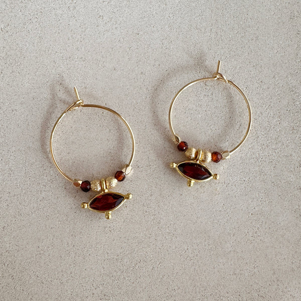 Kora - Garnet Hoop Earrings
