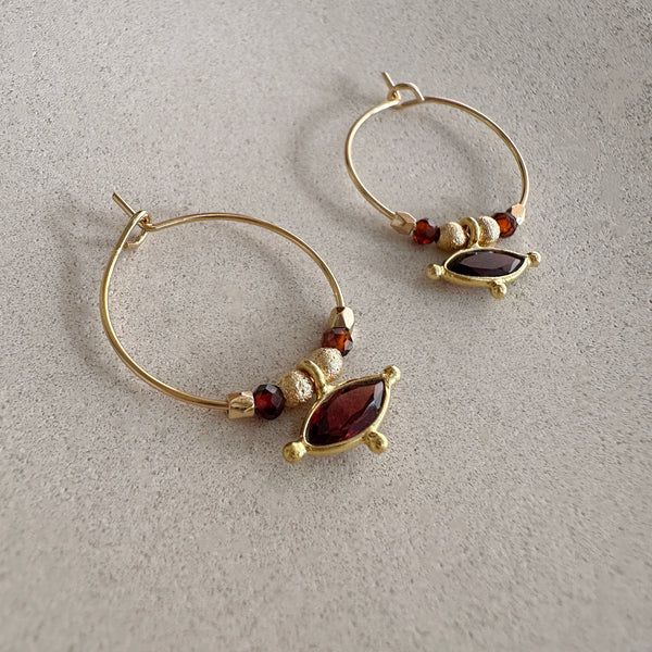 Kora - Garnet Hoop Earrings