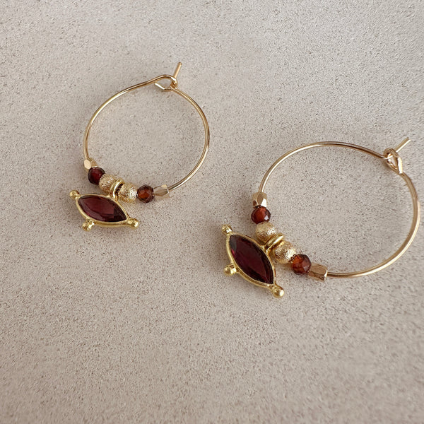 Kora - Garnet Hoop Earrings