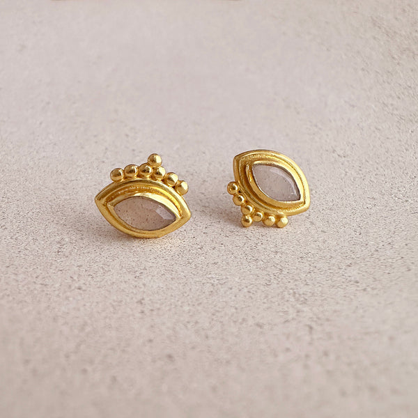 Naira - Peach Moonstone Eye Studs