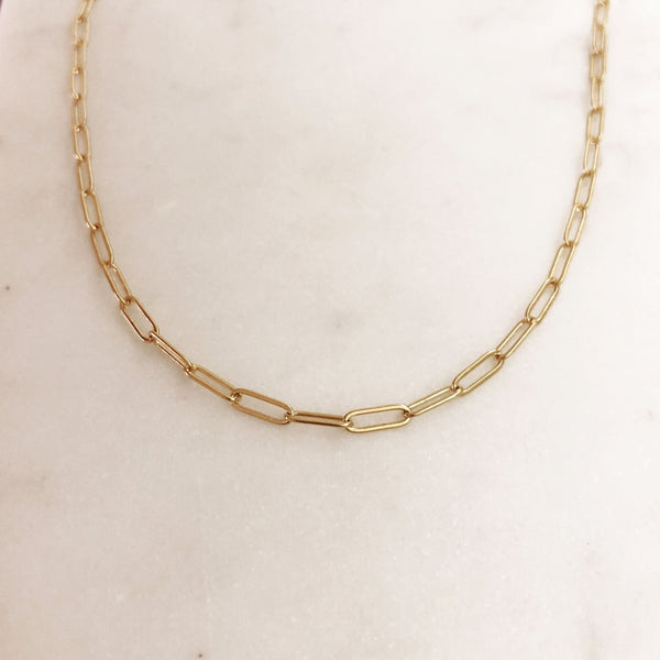 Dainty paperclip chain, featuring oval links. Available in many lengths.