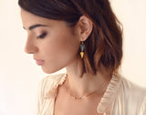 A female model wearing an Elvira minimalist rose gold dainty necklace by Kurafuchi Jewelry.