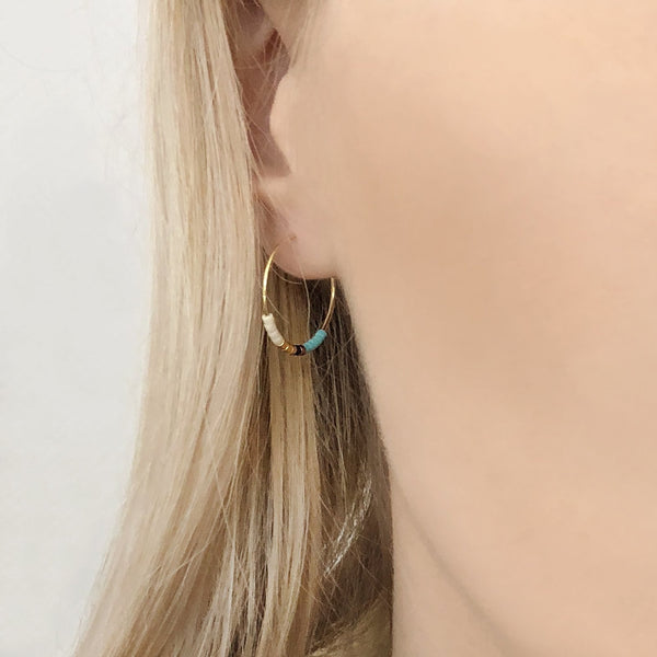 Irina - Beaded Hoop Earrings - Kurafuchi